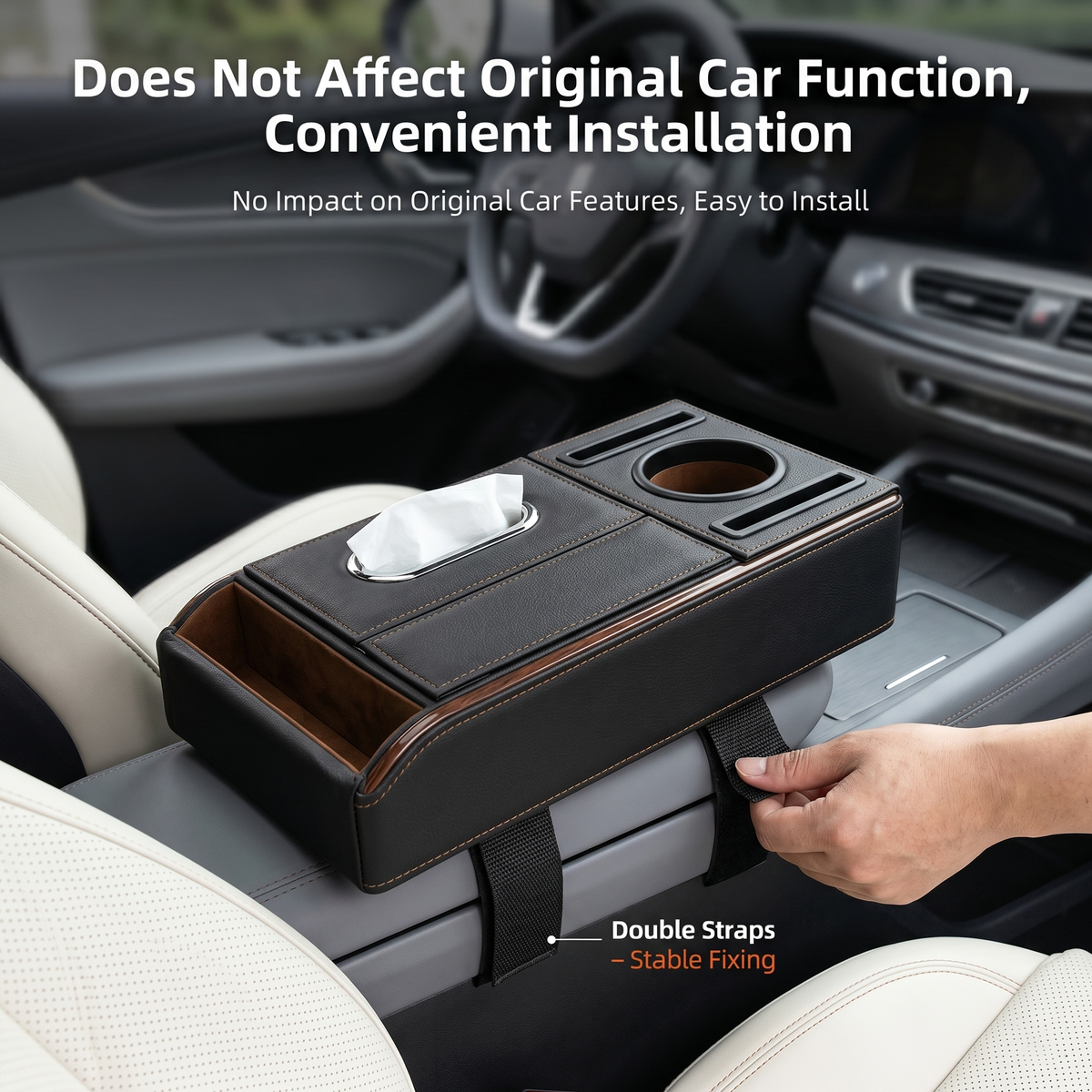 Car Armrest Storage Box with Cup Holder