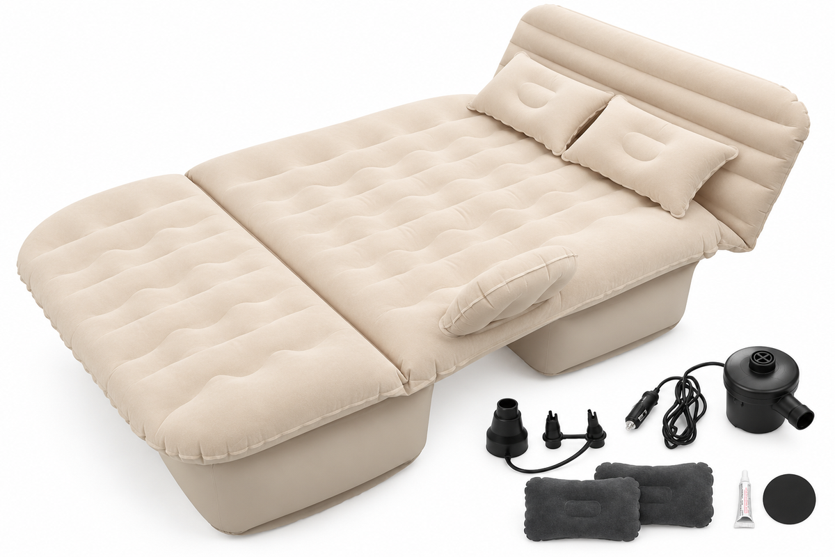 Inflatable Car Air Mattress with Headrest, Pump & 2 Air Pillows