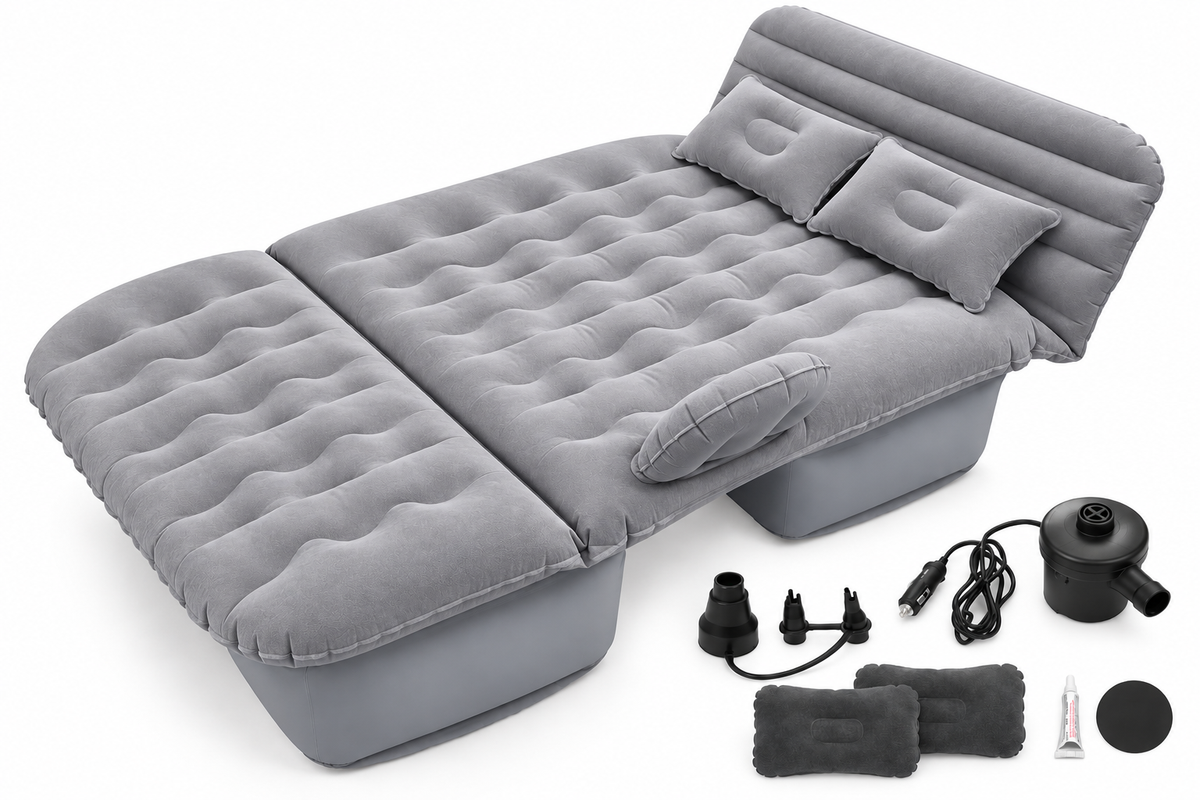 Inflatable Car Air Mattress with Headrest, Pump & 2 Air Pillows