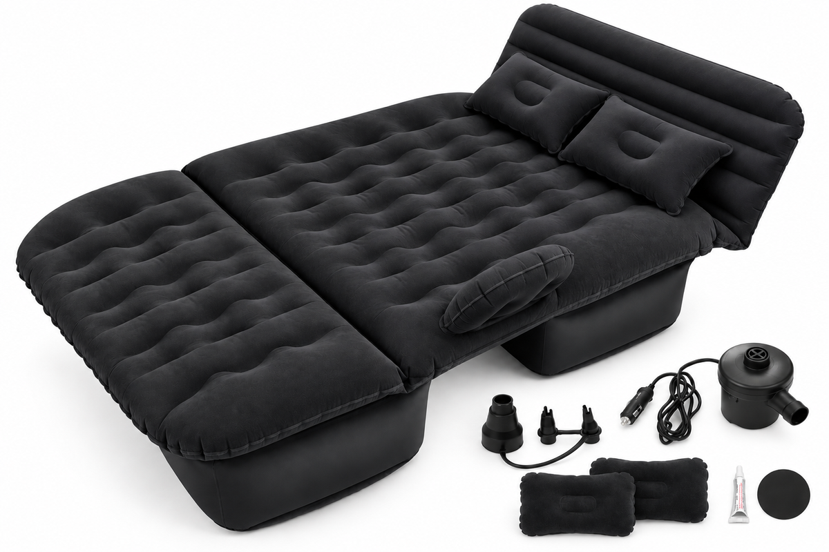 Inflatable Car Air Mattress with Headrest, Pump & 2 Air Pillows