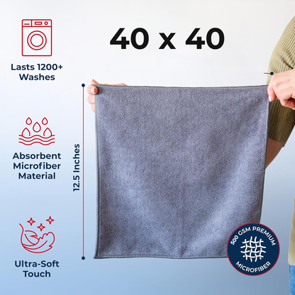 12Pcs | 24Pcs | 36Pcs - 40*40cm, 500 GSM Microfiber Cleaning Cloth