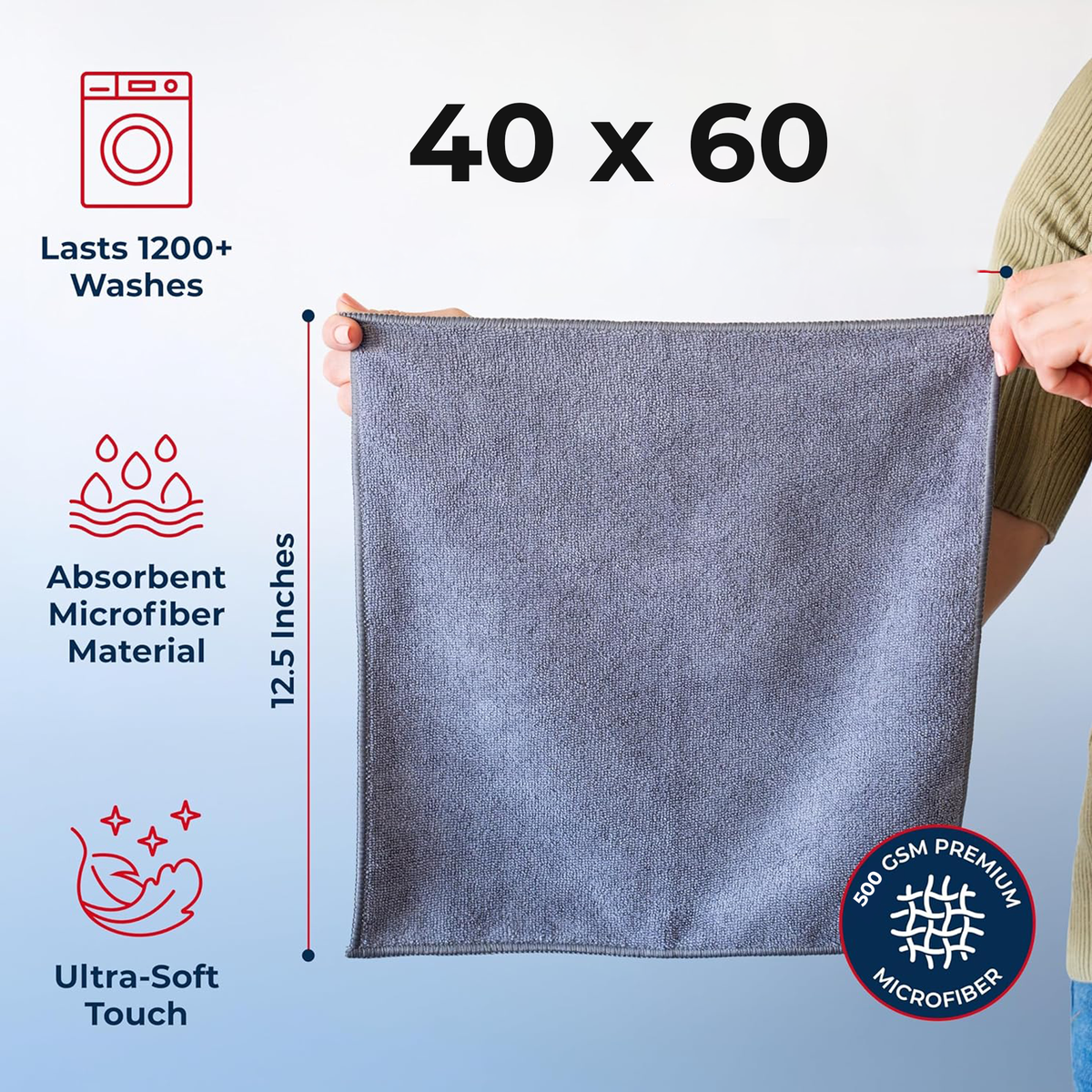 12Pcs | 24Pcs | 36Pcs - 40*60cm, 500 GSM Microfiber Cleaning Cloth