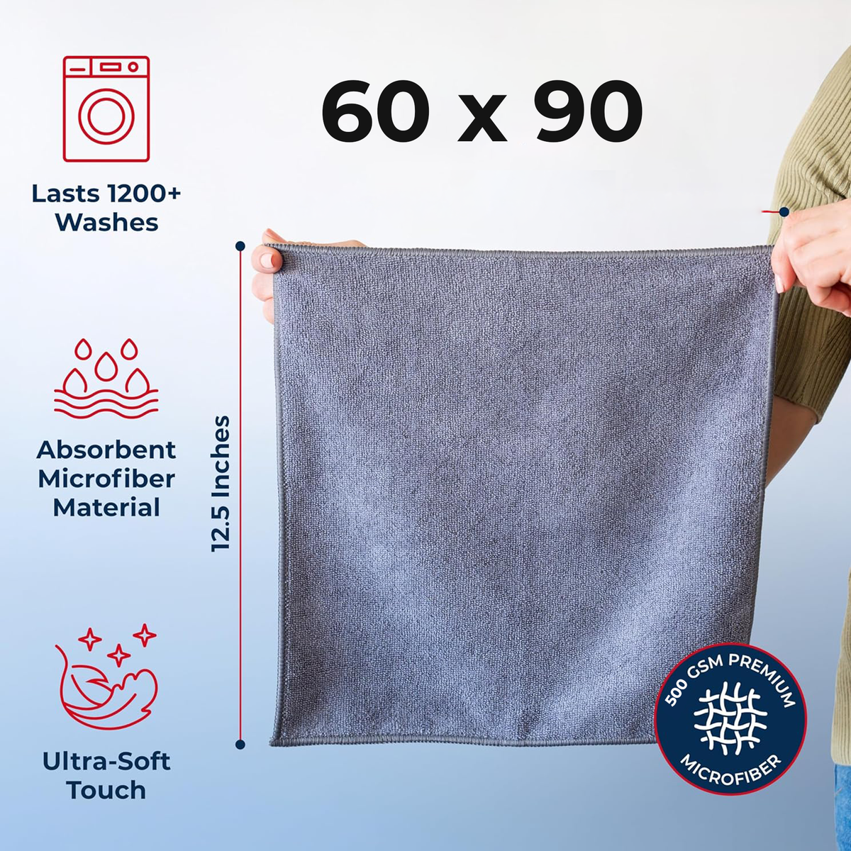 Microfiber Cleaning Cloth 12Pcs | 24Pcs | 36Pcs - 60*90cm, 500 GSM