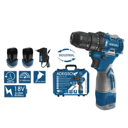 Lithium-Ion Drill Set, 18V Li-Ion Battery, 1800 RPM