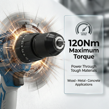 Lithium-Ion Electric Drill Set, 21V Li-Ion Battery, 120Nm