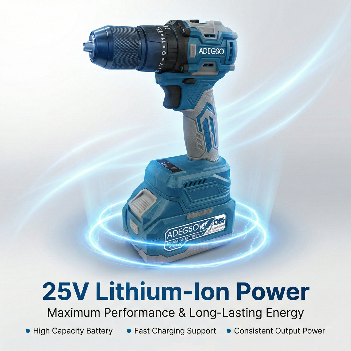 Lithium-Ion Drill Set, 25V Li-Ion Battery, 1800 RPM
