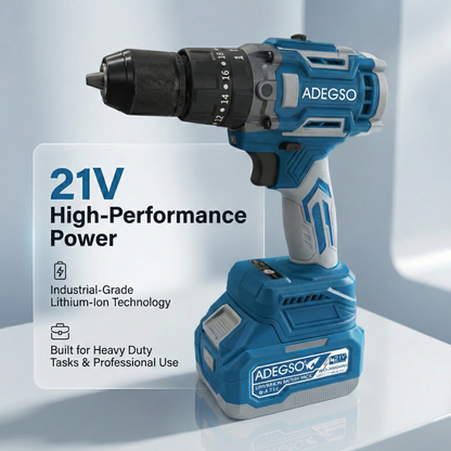 Lithium-Ion Electric Drill Set, 21V Li-Ion Battery, 120Nm