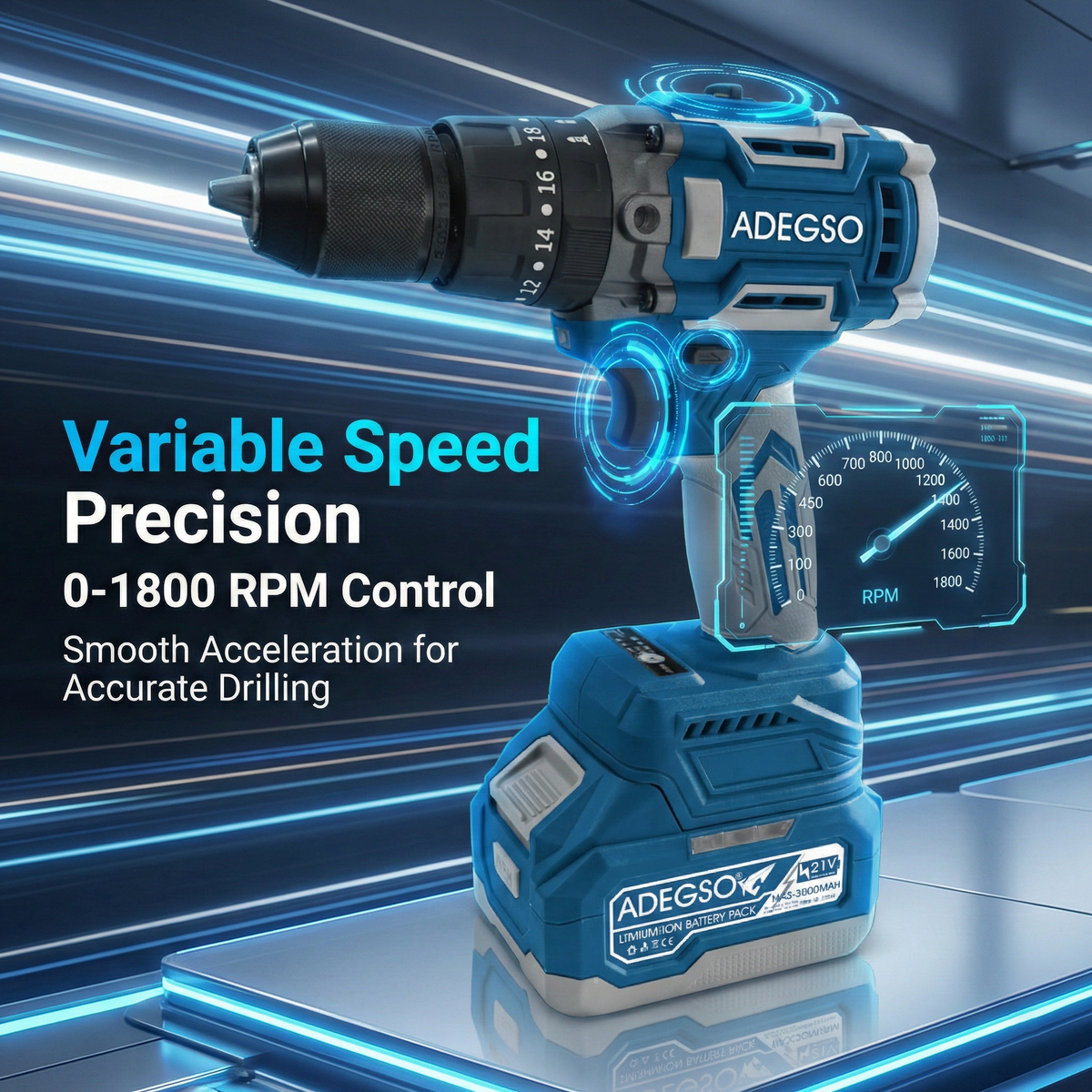 Lithium-Ion Electric Drill Set, 21V Li-Ion Battery, 120Nm