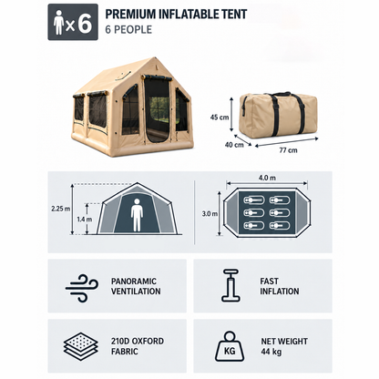 12m² Large Inflatable Camping Tent for 11–12 People, 210D Oxford Fabric Air Tent