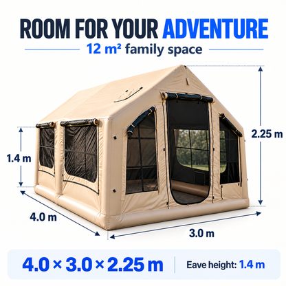 12m² Large Inflatable Camping Tent for 11–12 People, 210D Oxford Fabric Air Tent