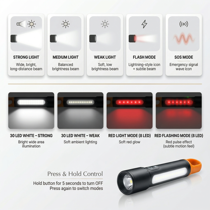 Rechargeable Outdoor Flashlight with COB Sidelight