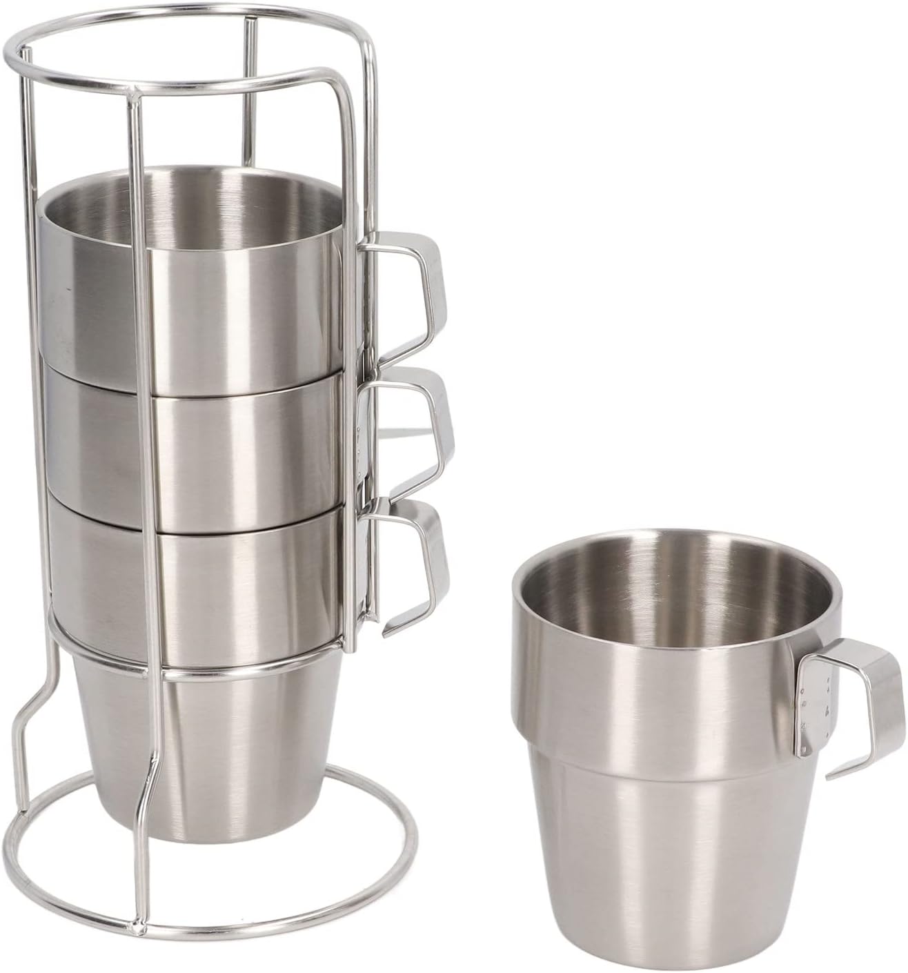Stackable Stainless Steel Mug Set with Metal Stand