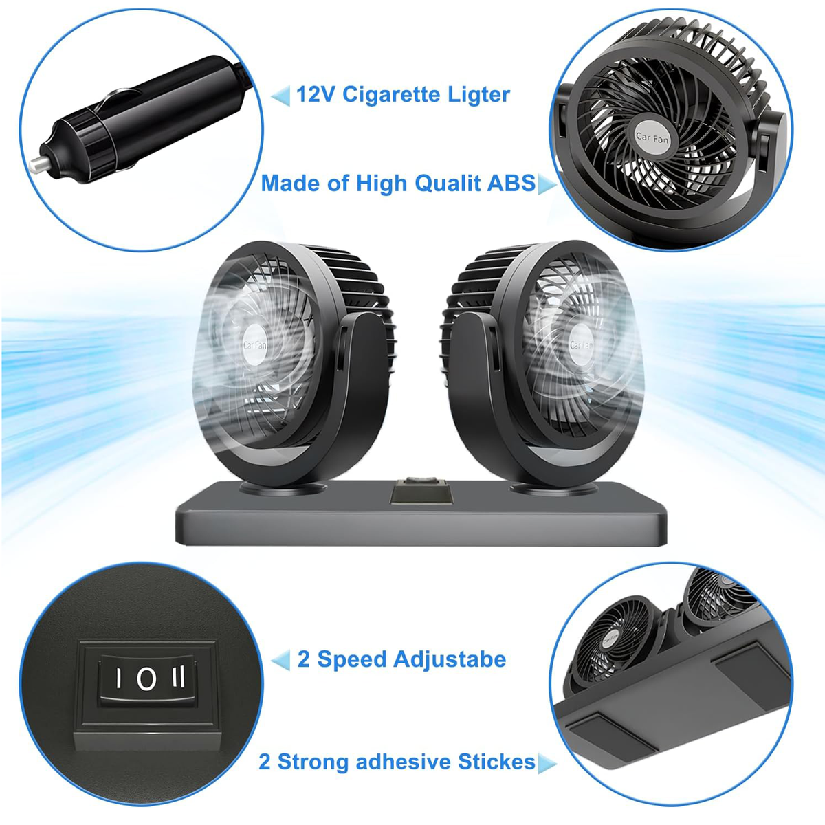 Portable 360° Adjustable Head Car Fan