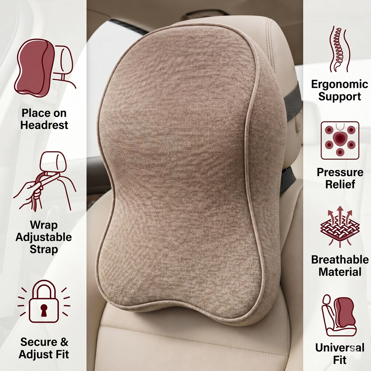 Car Headrest Support Pillow Memory Foam