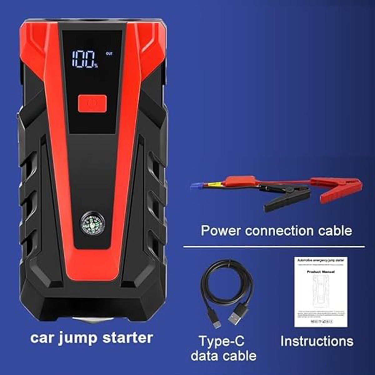 3-in-1 Portable Car Jump Starter with Power Bank & LED Flashlight