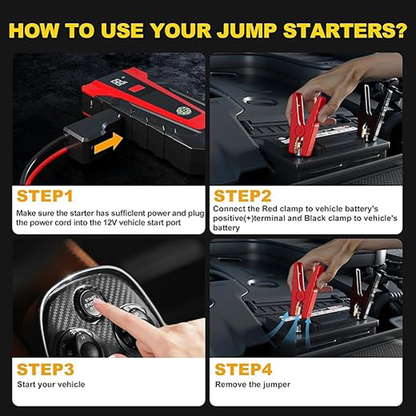 3-in-1 Portable Car Jump Starter with Power Bank & LED Flashlight