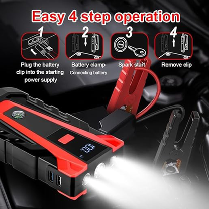 3-in-1 Portable Car Jump Starter with Power Bank & LED Flashlight