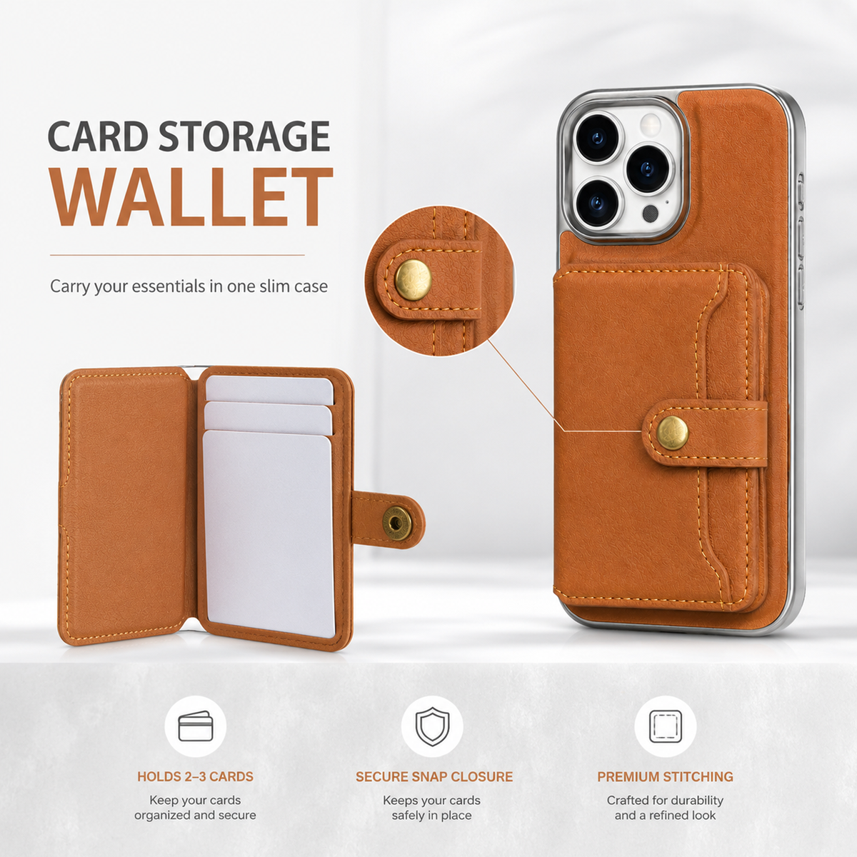 Luxury Leather Wallet Case for iPhone 16 Pro