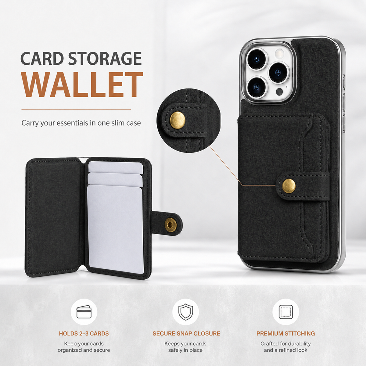Luxury Leather Wallet Case for iPhone 16 Pro Max