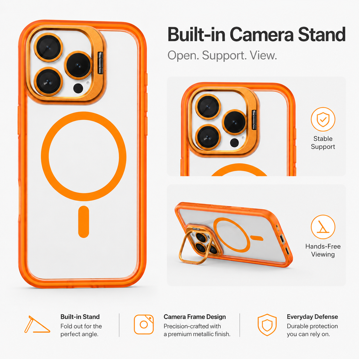 Magnetic Compatible Transparent Case with Kickstand for iPhone 17