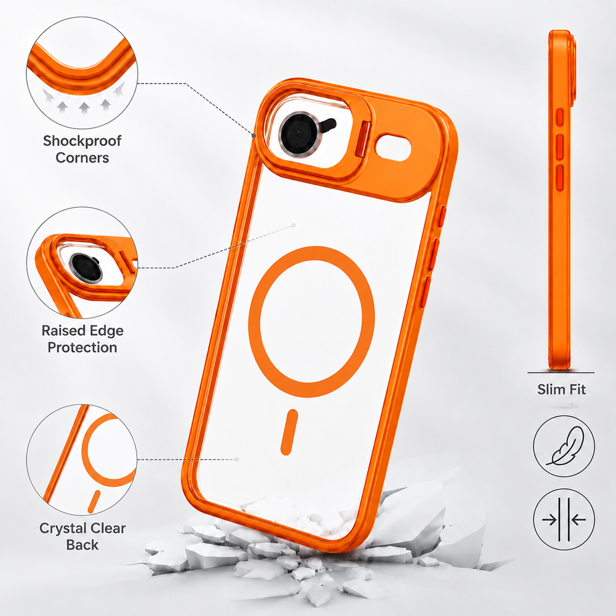 Magnetic Clear Case with Built-in Kickstand for iPhone 17 Air