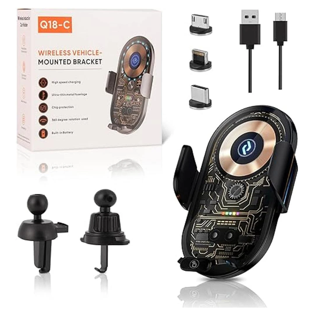 360° Rotating Wireless Car Charger Phone Holder