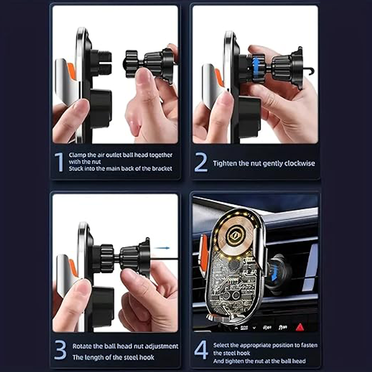 360° Rotating Wireless Car Charger Phone Holder