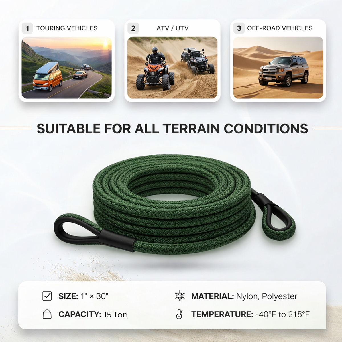 9M Recovery Tow, Synthetic Winch Rope –  17T | 20T | 25T