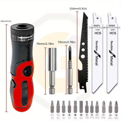 Handsaw and Screwdriver Set with Bits & Extension Rod