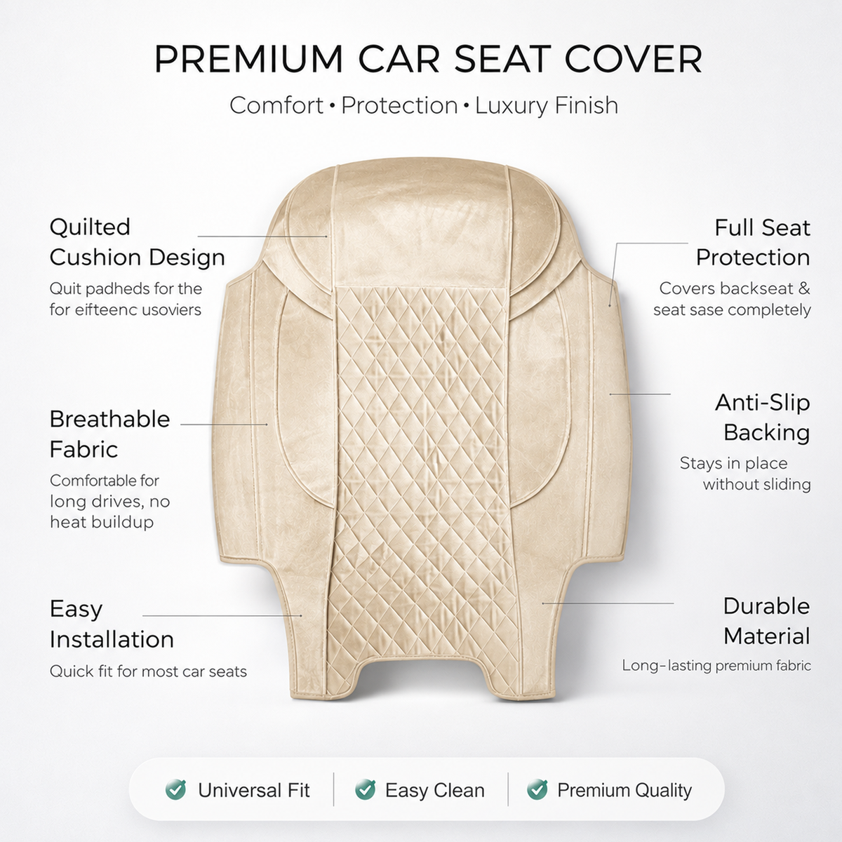Premium 5Pcs Set Soft Fabric Car Seat Cover Full Set | Sedan Car