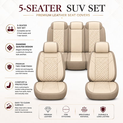 Premium 5Pcs Set Leather (Faux) Car Seat Cover Full Set | SUV Car
