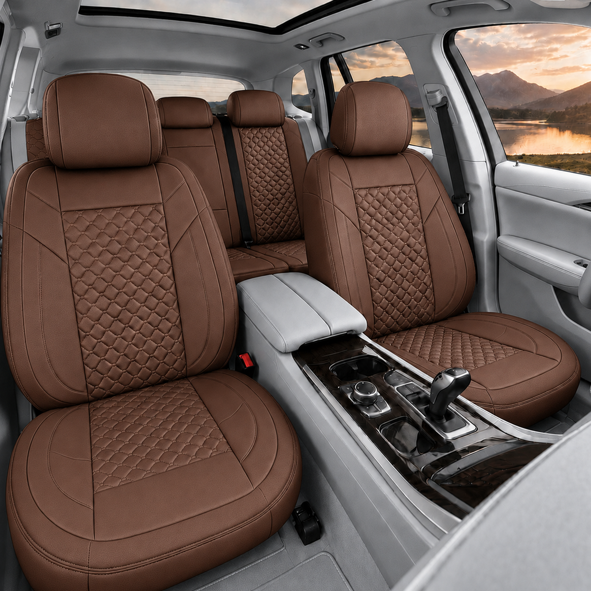Premium 5Pcs Set Leather (Faux) Car Seat Cover Full Set | SUV Car
