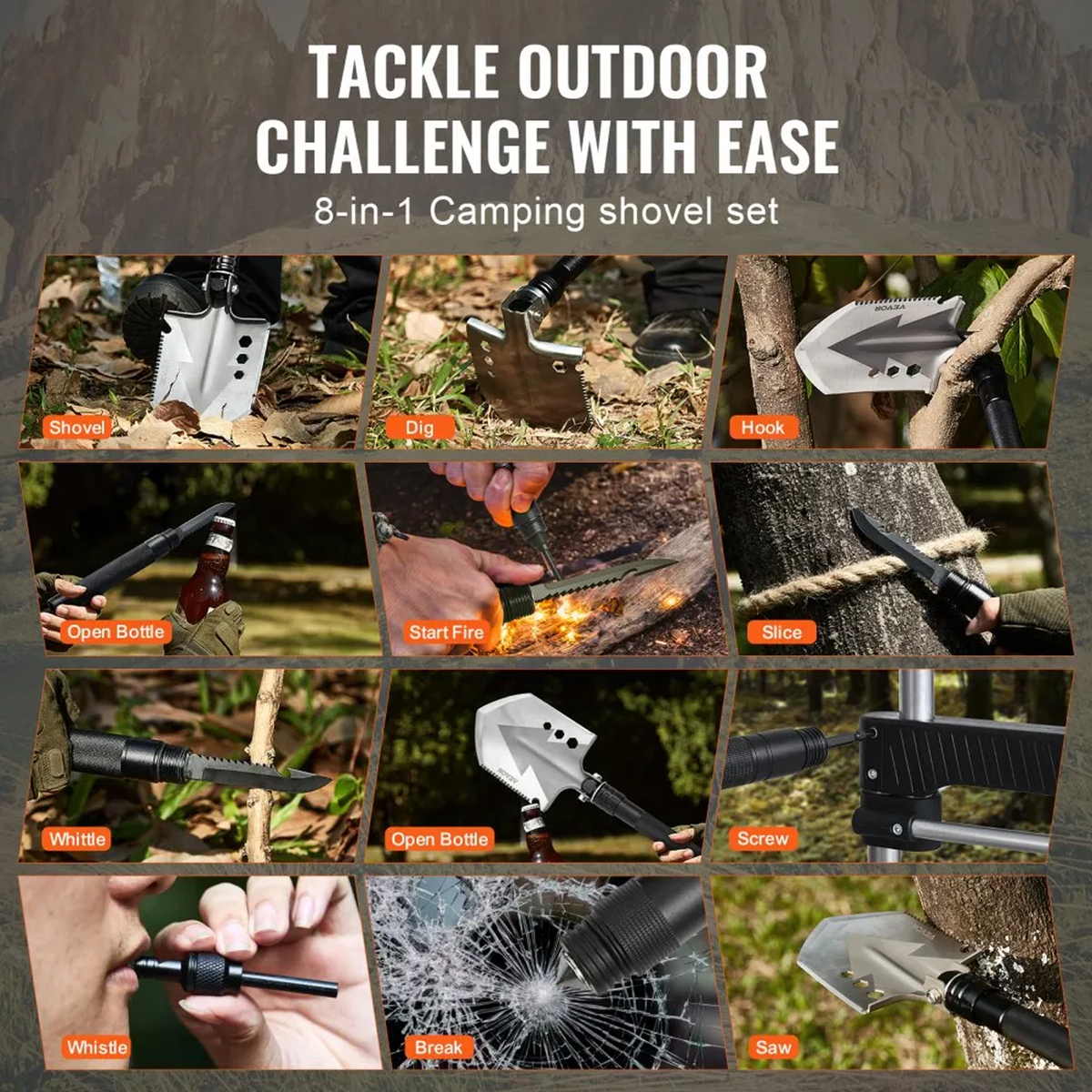 8-in-1 Multi-Tool Survival Shovel