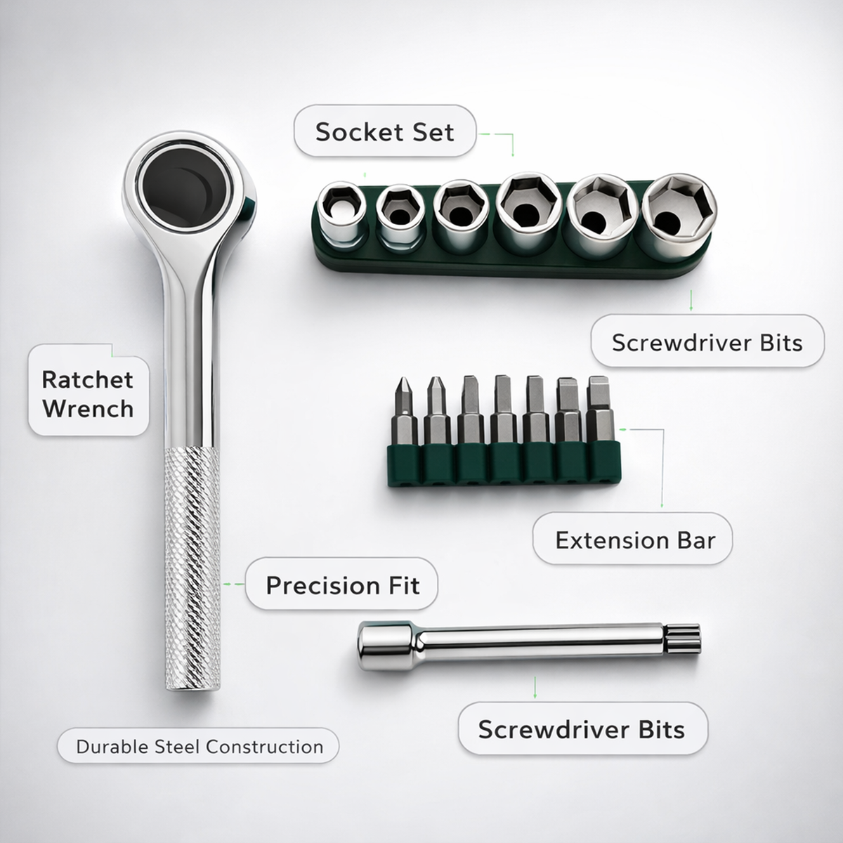Screwdriver and Socket Set with Interchangeable Bits