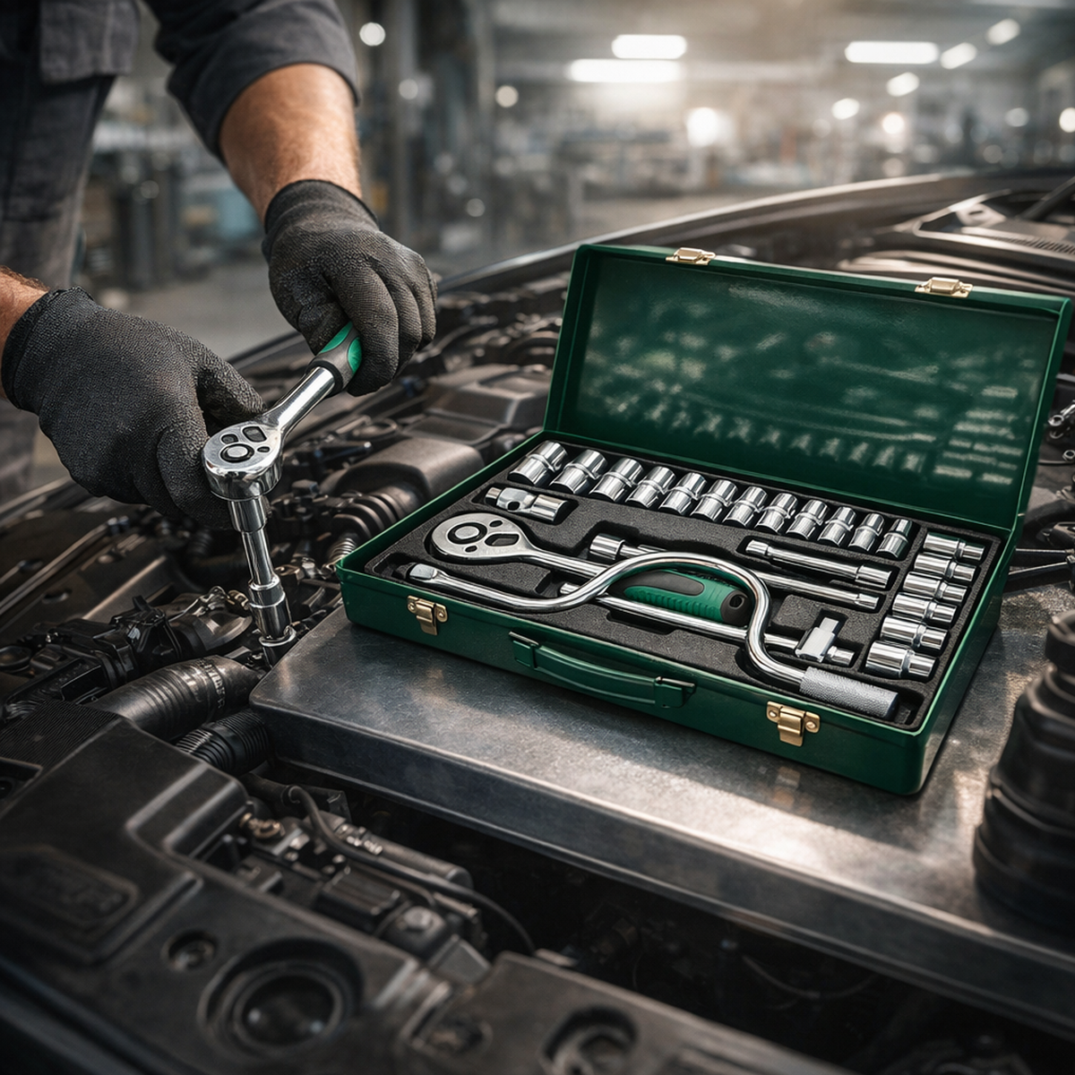 Steel Socket Wrench Set 24Pcs with Ratchet Handle