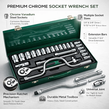 Steel Socket Wrench Set 24Pcs with Ratchet Handle