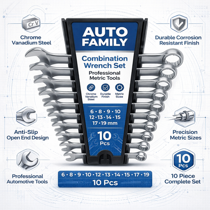 Steel Spanner Wrench Set 10pcs, 6-19mm