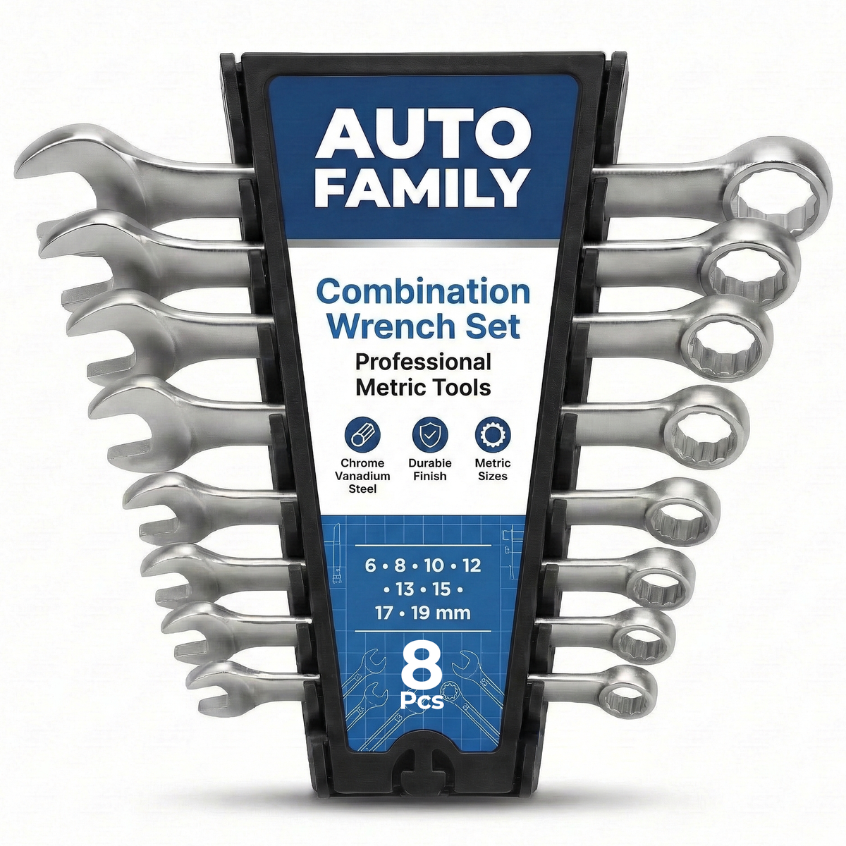 Steel Spanner Wrench Set 8pcs, 6-19mm
