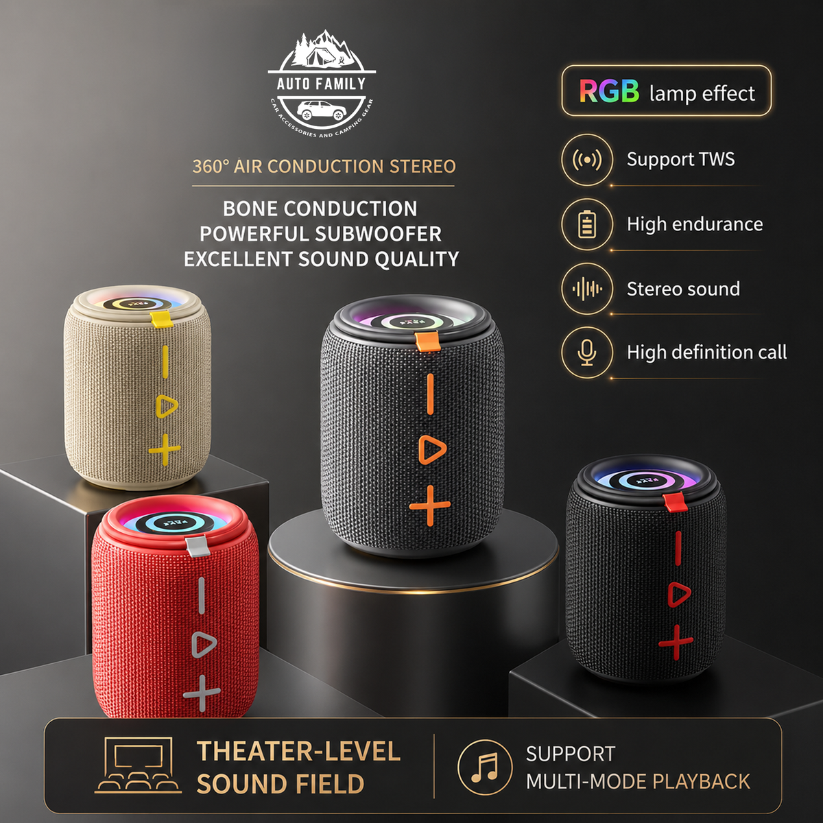 Deep Bass Bluetooth Speaker with LED Lights