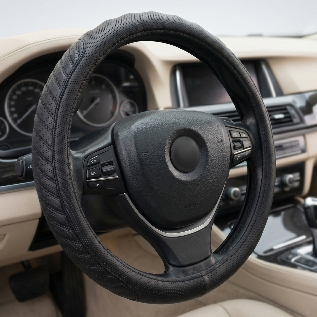 37cm Premium Leather Steering Wheel Cover