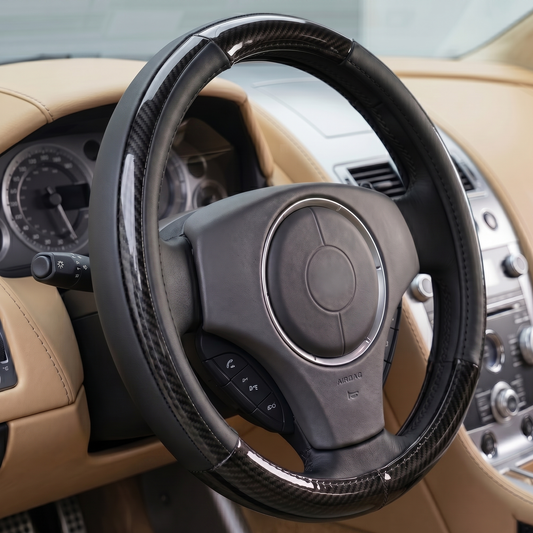 37cm Wood Grain & Leather Car Steering Cover