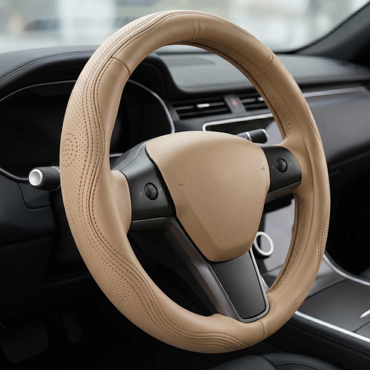 37cm Premium Leather Steering Wheel Cover