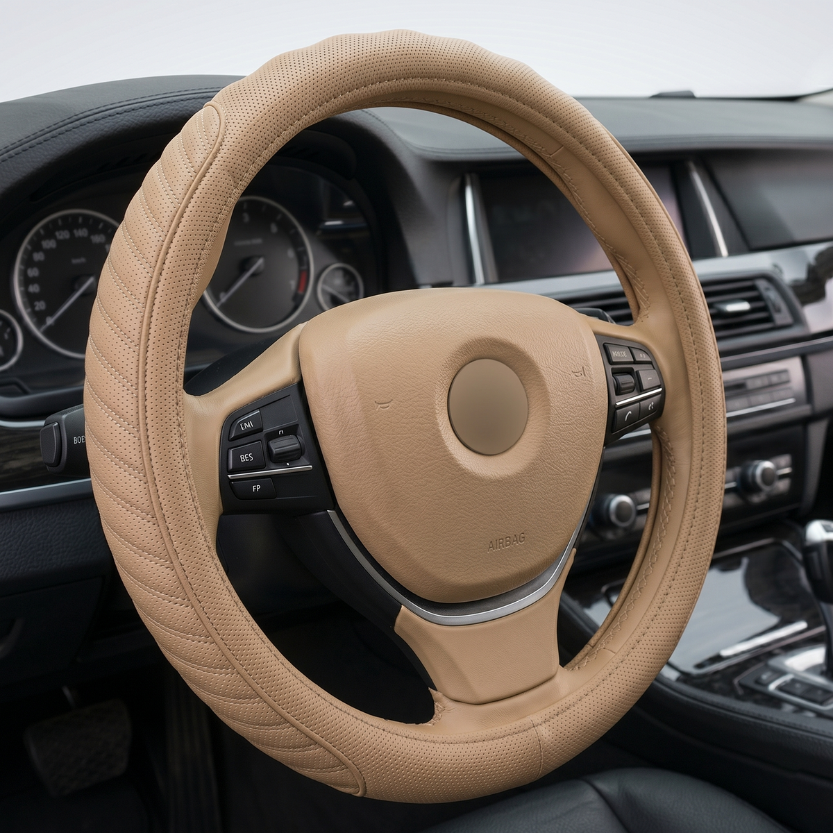 37cm Premium Leather Steering Wheel Cover