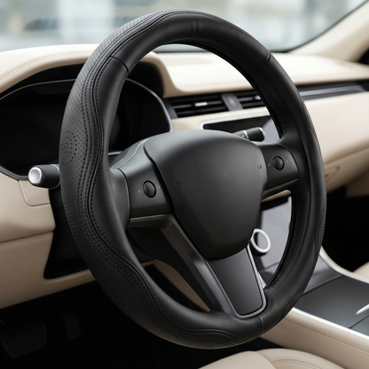 37cm Premium Leather Steering Wheel Cover