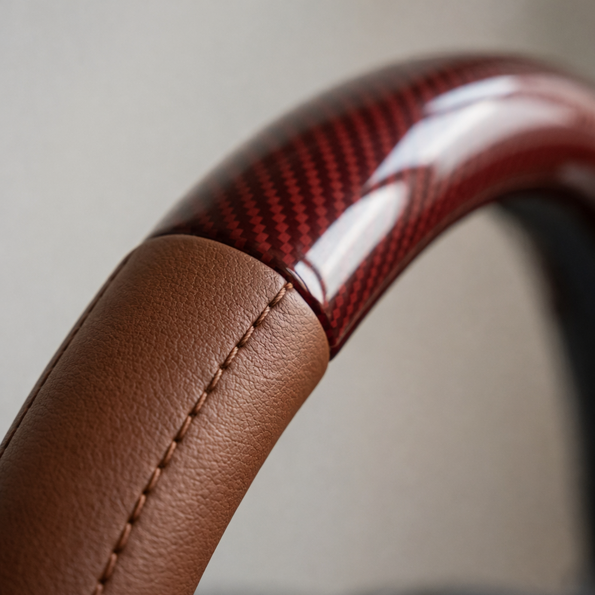 37cm Wood Grain & Leather Car Steering Cover