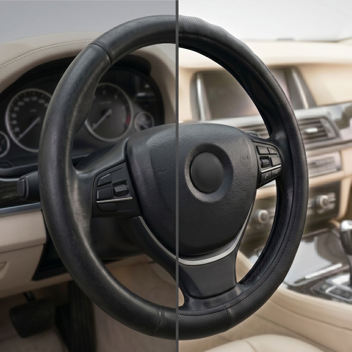 37cm Premium Leather Steering Wheel Cover