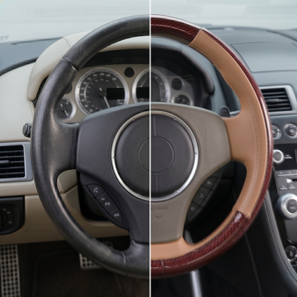37cm Wood Grain & Leather Car Steering Cover
