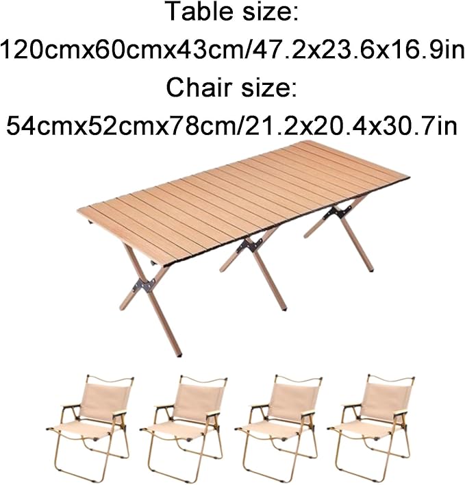 Folding Aluminum Camping Table & 4Pcs Chair - Black | 150cm | 120cm