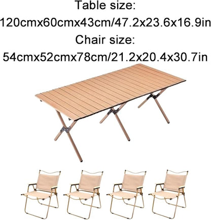 Folding Aluminum Camping Table & 4Pcs Chair - Black | 150cm | 120cm