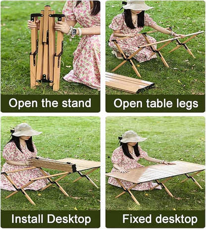 Folding Aluminum Camping Table & 4Pcs Chair - Beige | 150cm | 120cm